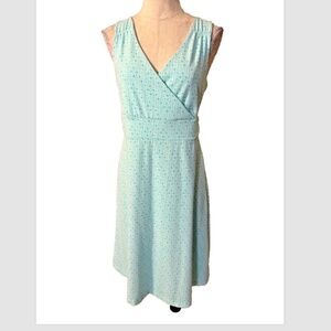 Eddie Bauer A Line Dress L Large Blue Washable Stretch Casual Sleeveless NEW